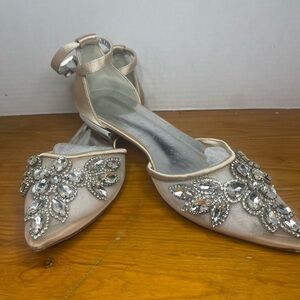 Chic Beige/champagne Embellished Flats